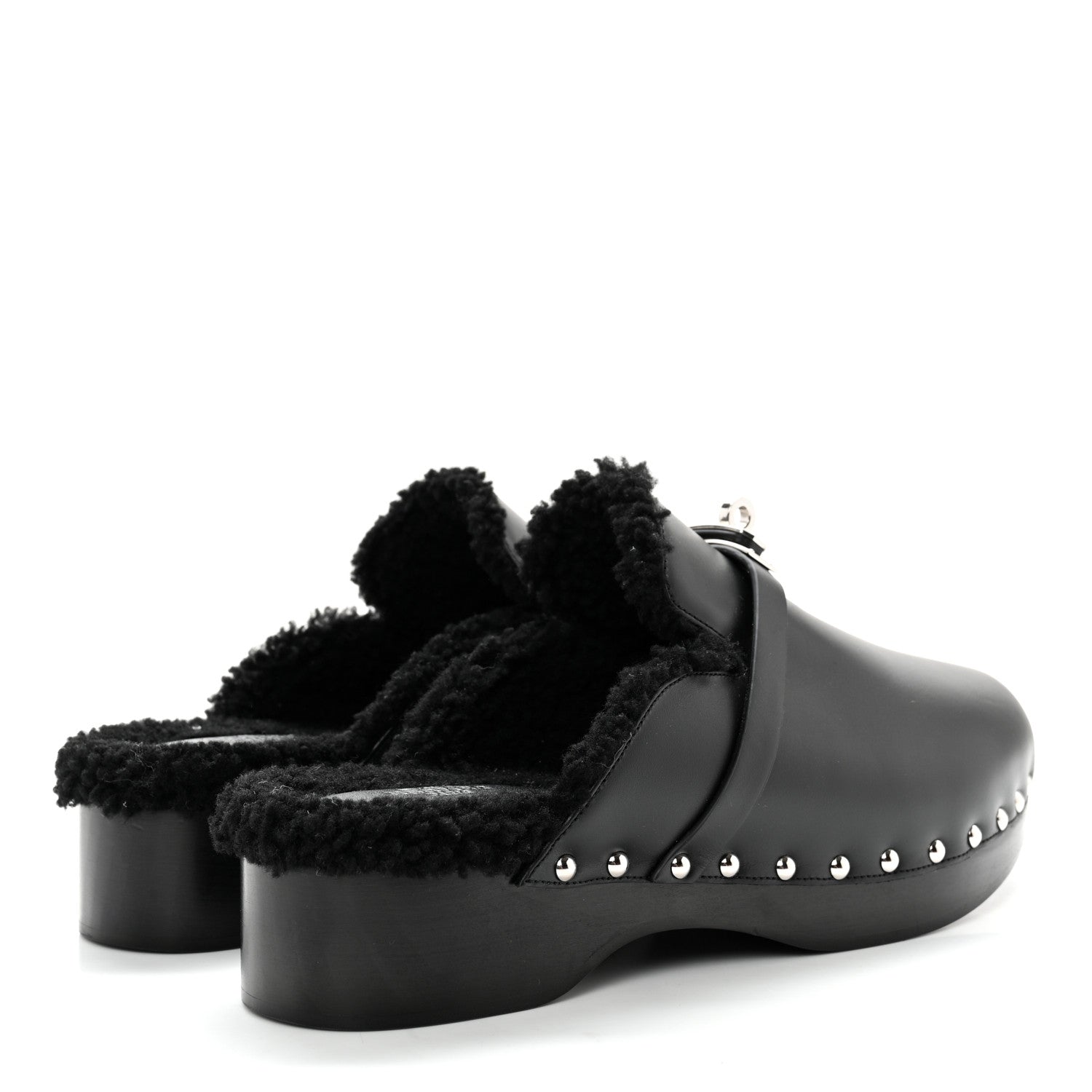 Hermes Calfskin Woolskin Carlotta Mules 41 Black 4 of 12