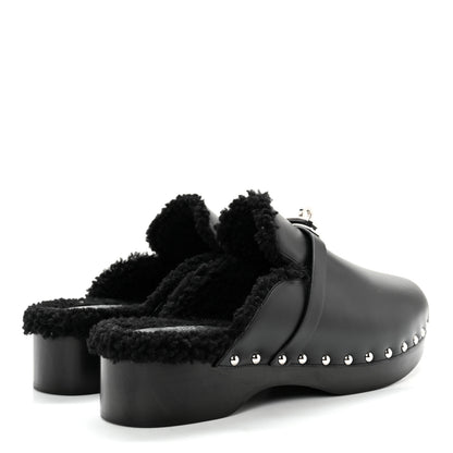 Hermes Calfskin Woolskin Carlotta Mules 41 Black 4 of 12