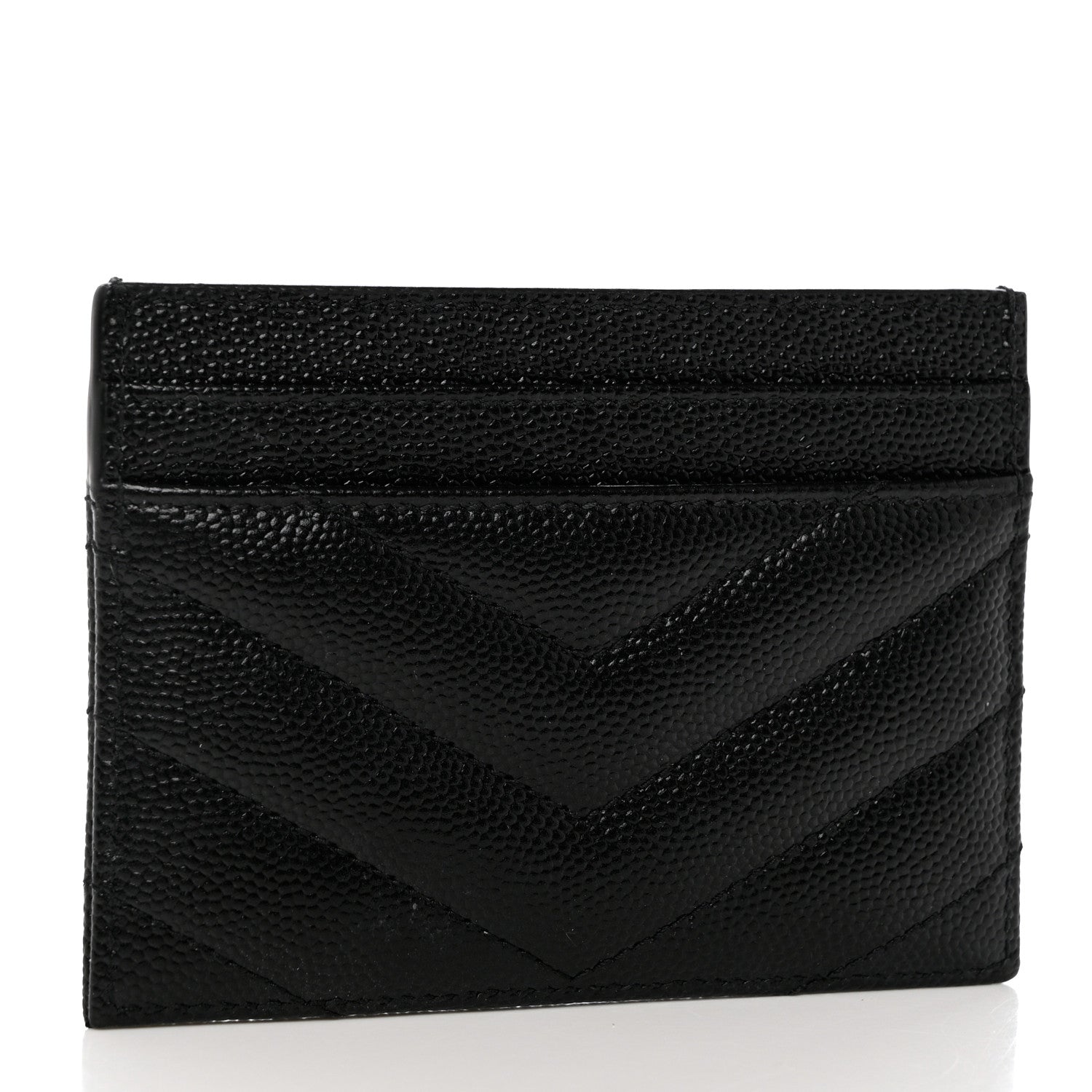 Saint Laurent Grain De Poudre Matelasse Chevron Monogram Credit Card Case Black 3 of 7