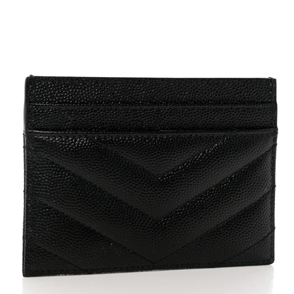 Saint Laurent Grain De Poudre Matelasse Chevron Monogram Credit Card Case Black 3 of 7