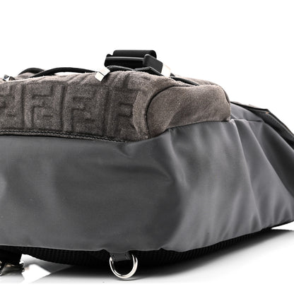 Fendi Suede Nylon Santander Cuoio Romano Bi-Color FF Embossed Small Fendiness Backpack Piombo Fango Grigio Polvere Asphalto 10 of 10