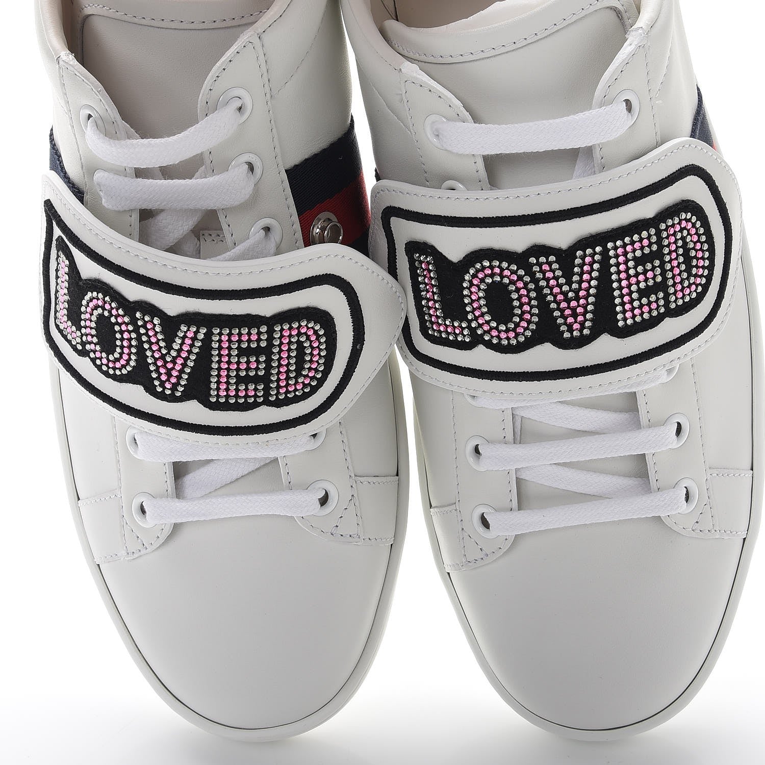 Gucci Calfskin Ayers Crystal LOVED Embroidered New Ace Sneakers 40.5 White 10 of 11