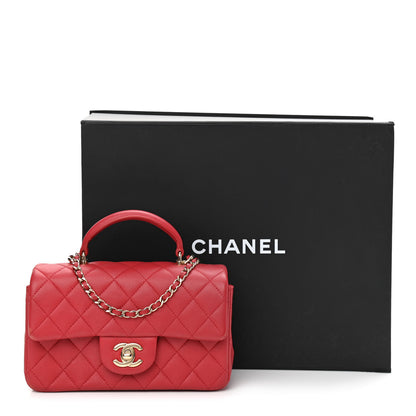 Chanel Lambskin Quilted Mini Top Handle Rectangular Flap Red 16 of 16
