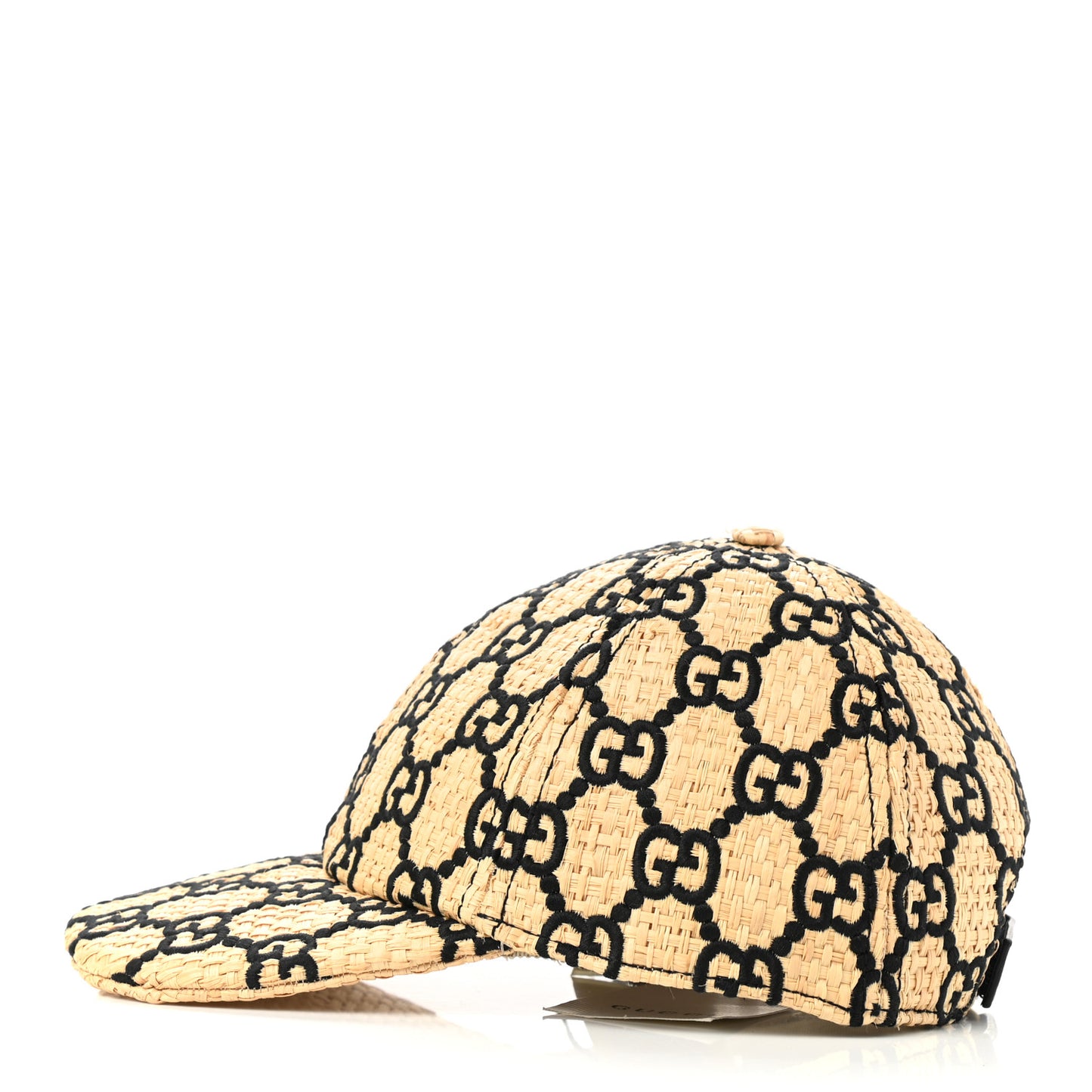 Raffia GG Monogram Elaphe Embroidered Aisha Baseball Hat L Ivory Black