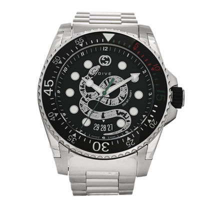 Gucci Stainless Steel 45mm Dive Snake Quartz Watch Black 1 of 5