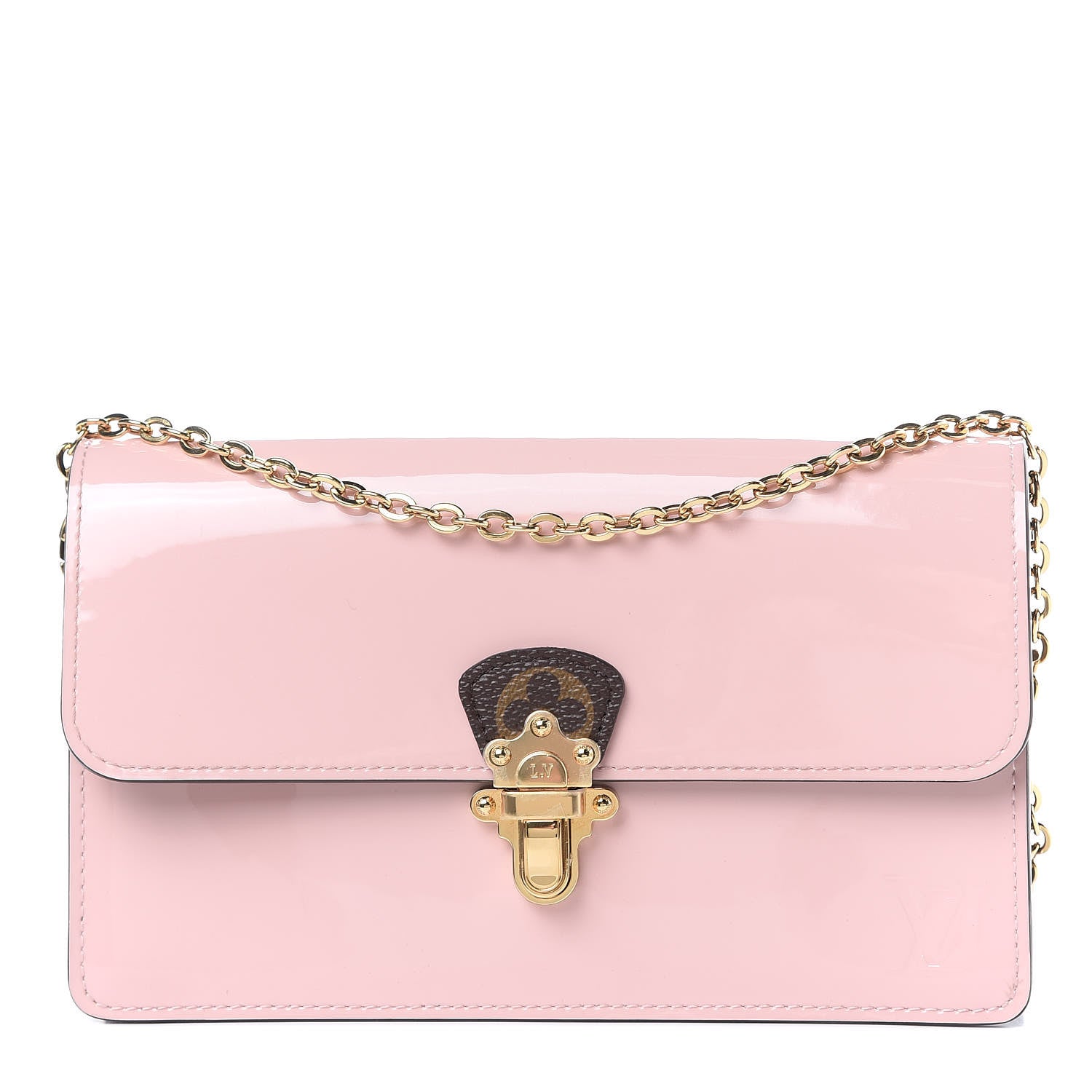 Louis Vuitton Patent Calfskin Monogram Cherrywood Chain Wallet Rose Ballerine 1 of 9