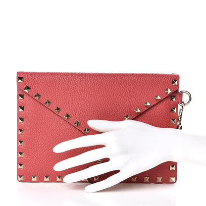 Valentino Garavani Pebbled Calfskin Rockstud Envelope Clutch Red 2 of 7