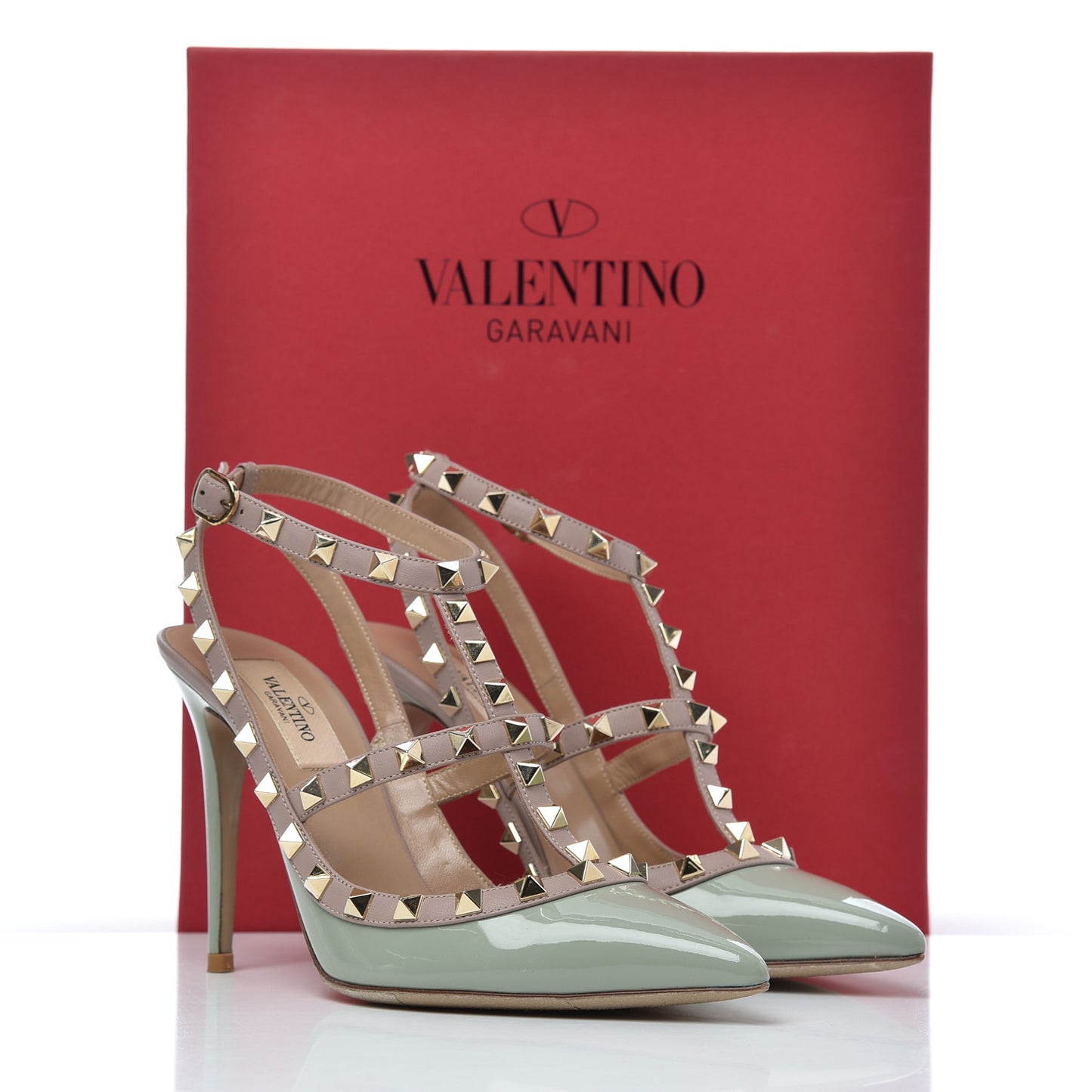 Patent Nappa Rockstud Ankle Strap 100mm Pumps 37.5 Green Tea Sorbet Poudre