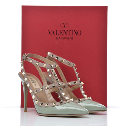 Valentino Garavani Patent Nappa Rockstud Ankle Strap 100mm Pumps 37.5 Green Tea Sorbet Poudre 16 of 16
