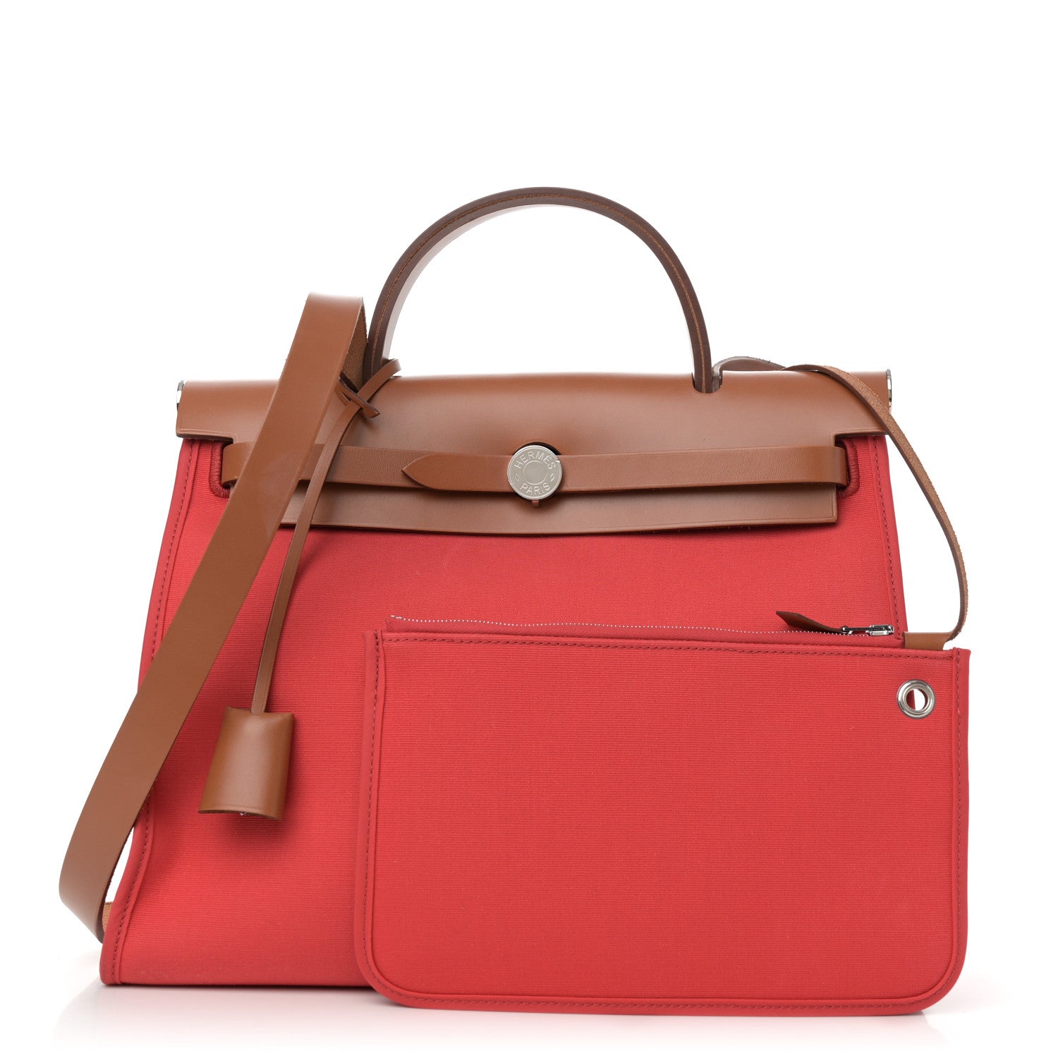 Hermes Vache Hunter Toile Herbag Zip 31 PM Rouge Tomate Natural 3 of 11