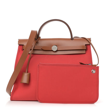 Hermes Vache Hunter Toile Herbag Zip 31 PM Rouge Tomate Natural 3 of 11