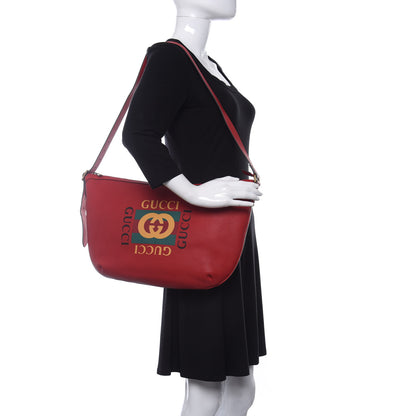 Gucci Grained Calfskin Logo Half Moon Hobo Red 2 of 9