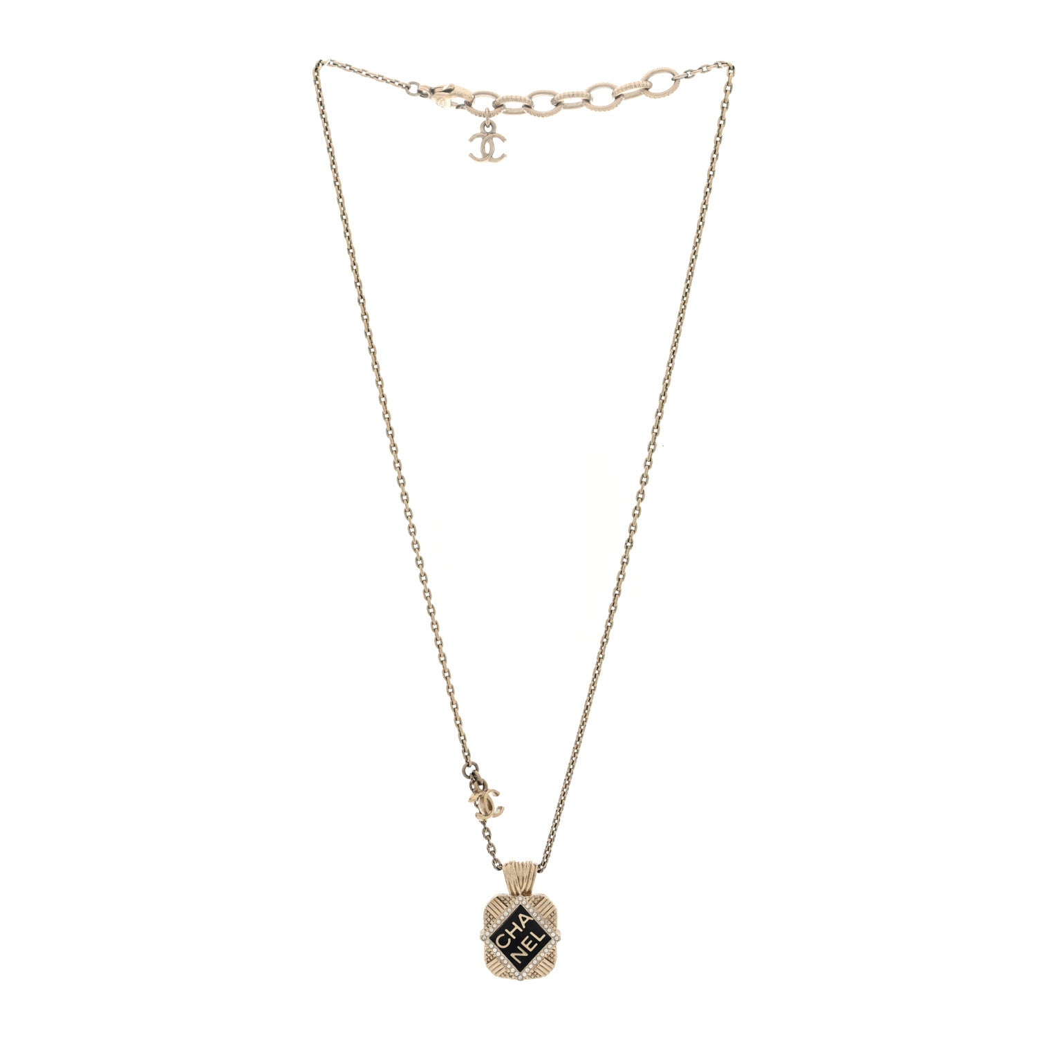 Chanel Crystal CC Square Necklace Gold 3 of 4