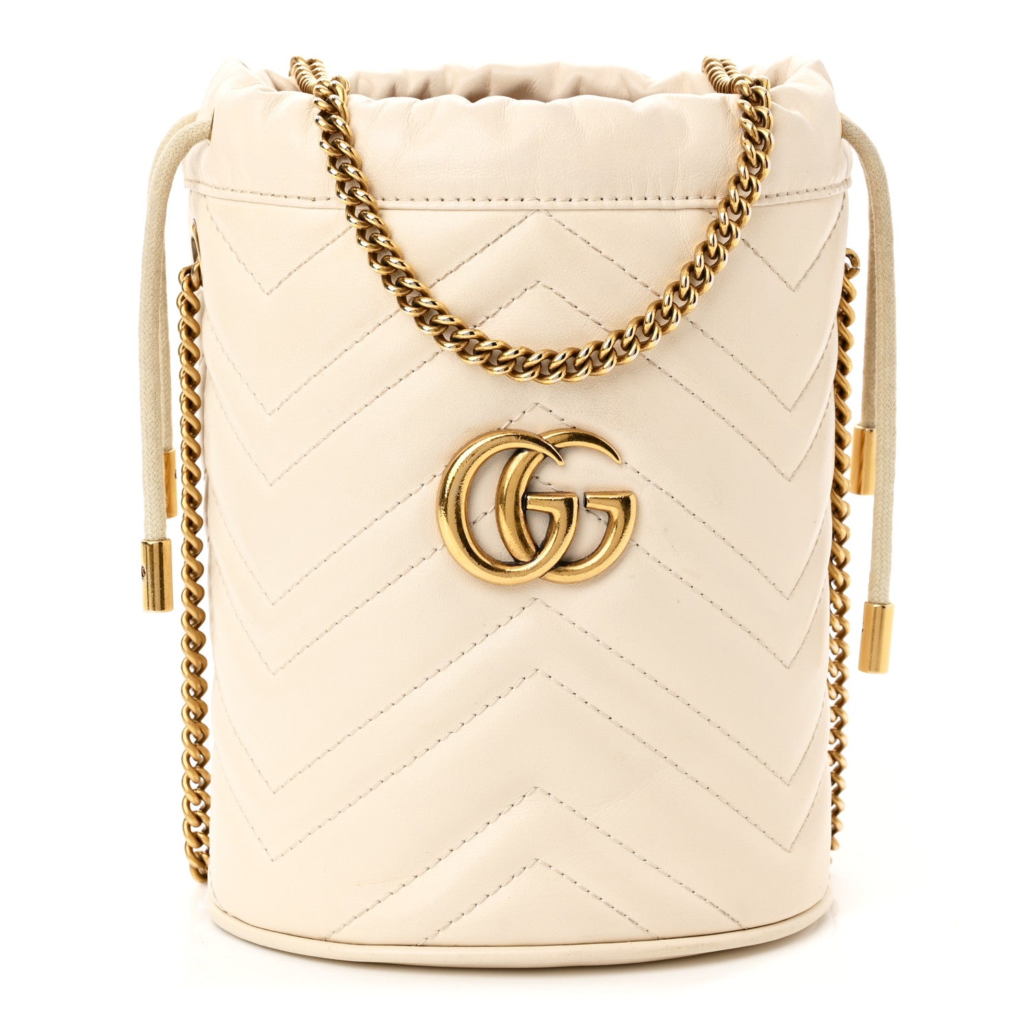 Gucci Calfskin Matelasse Mini GG Marmont 2.0 Bucket Bag White 1 of 12