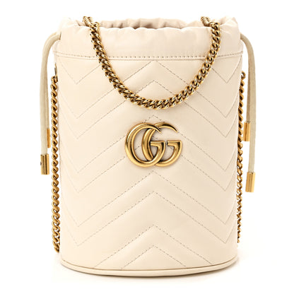 Gucci Calfskin Matelasse Mini GG Marmont 2.0 Bucket Bag White 1 of 12