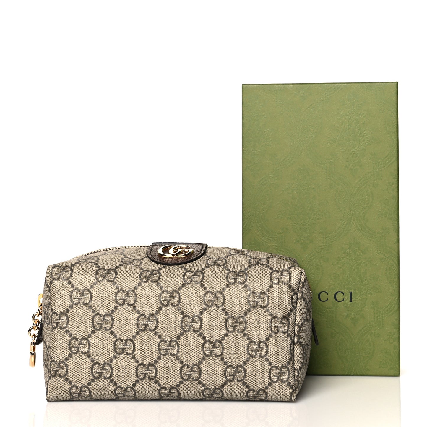 Soft GG Supreme Monogram Calfskin Medium Ophidia Cosmetic Case Beige Ebony New Acero
