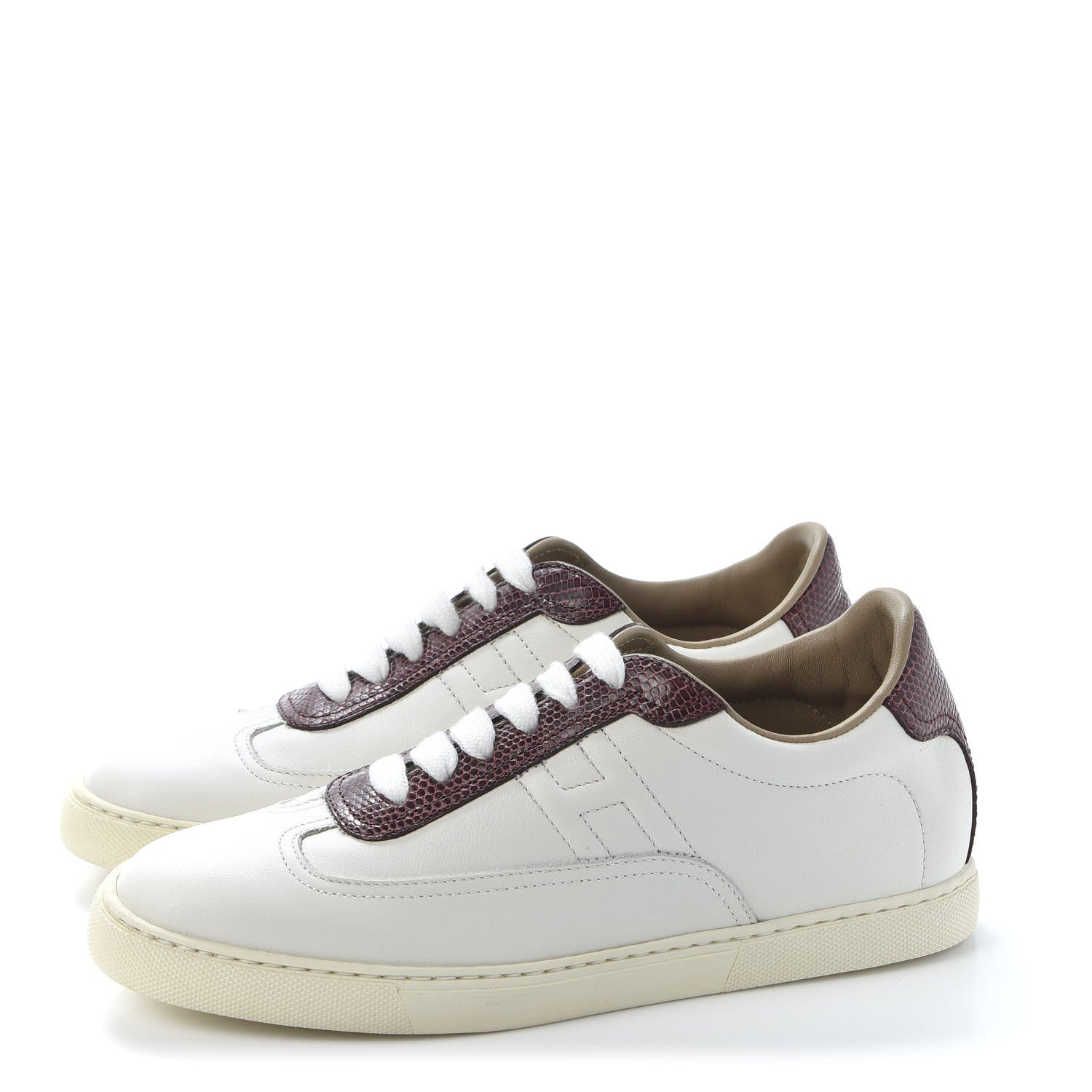 Hermes Calfskin Lizard Womens Quicker Sneakers 36 White Bordeaux 3 of 9