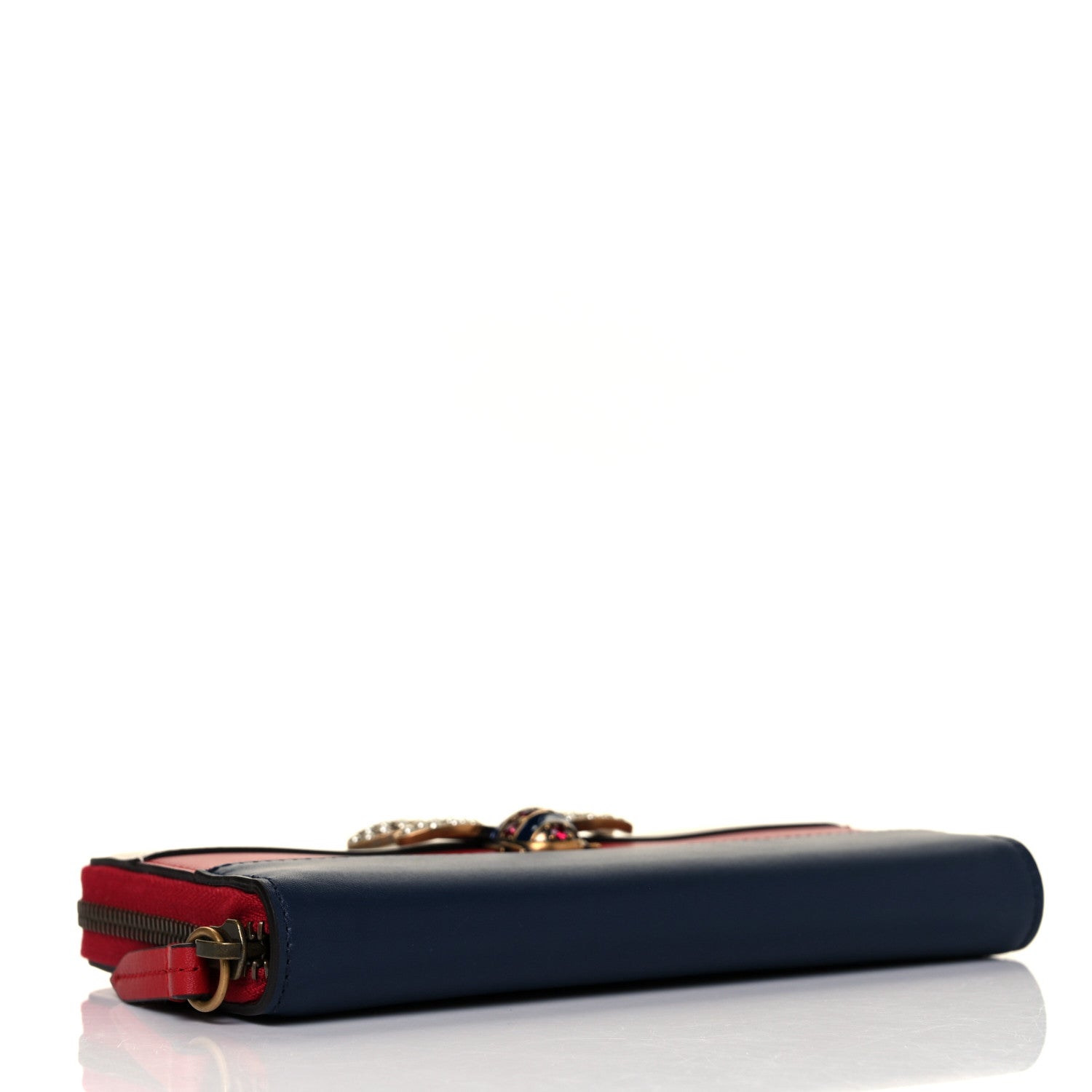 Gucci Calfskin Queen Margaret Zip Around Wallet Blue Agata Hibiscus Red Mystic White 4 of 8