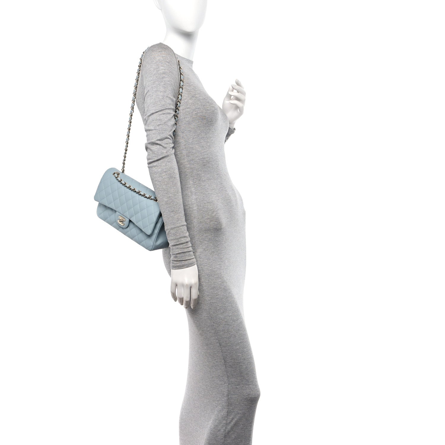 Chanel Caviar Quilted Medium Double Flap Light Blue 2 of 11
