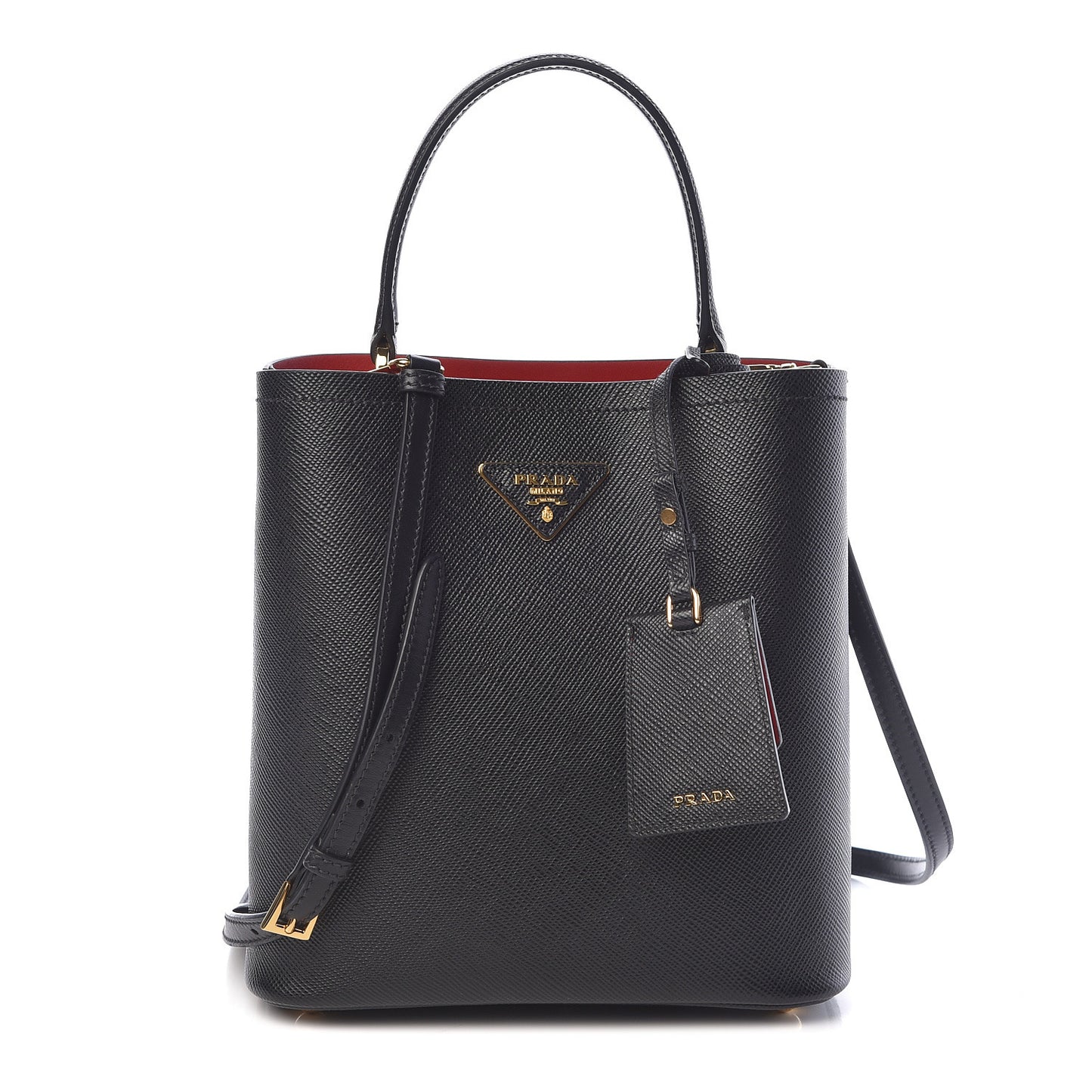 Saffiano Cuir Medium Panier Bucket Bag Black Fuoco