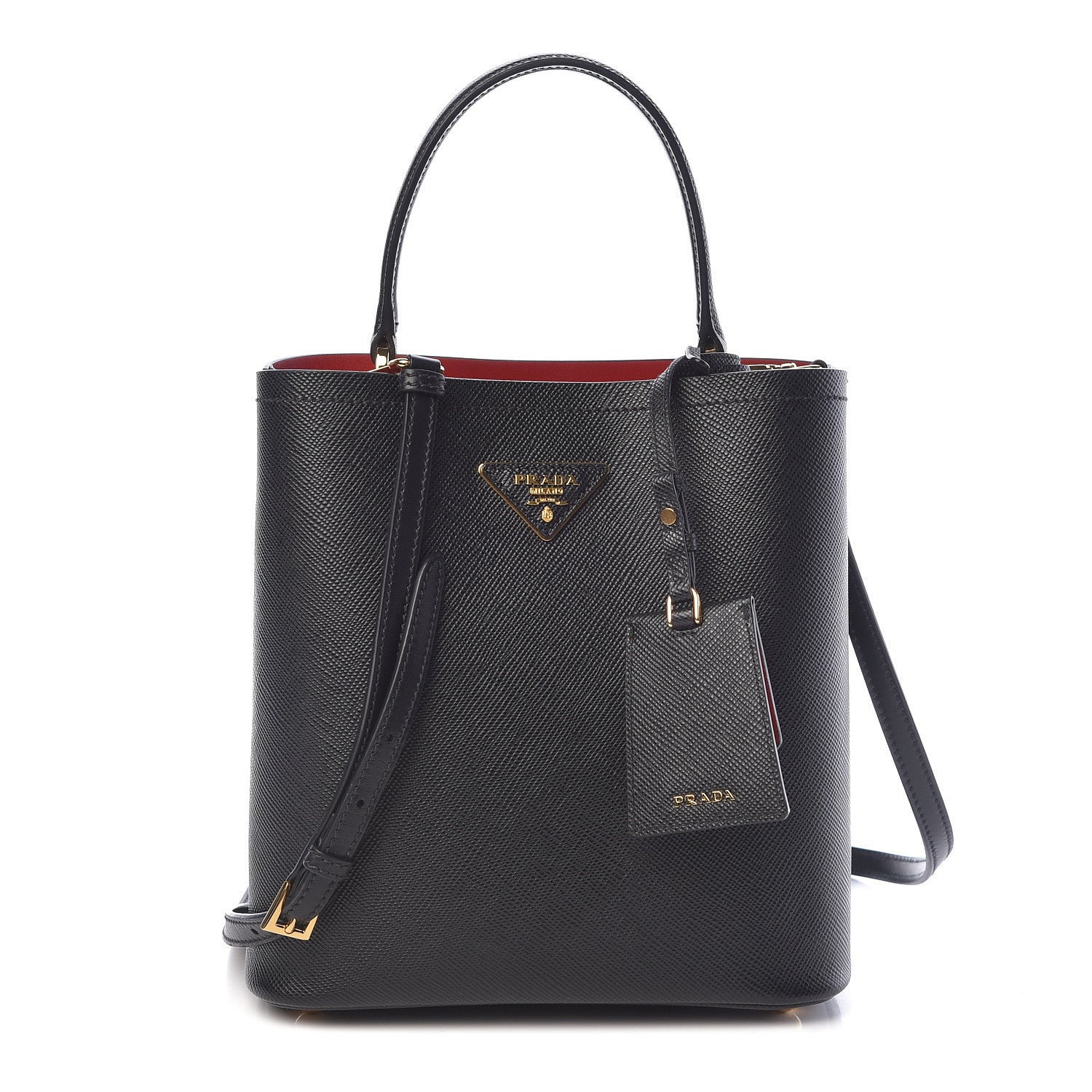 Prada Saffiano Cuir Medium Panier Bucket Bag Black Fuoco 1 of 9
