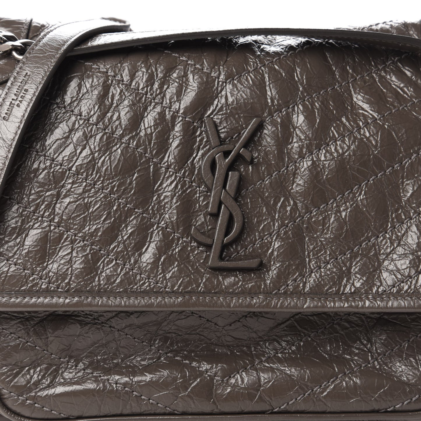 Crinkled Calfskin Matelasse Monogram Medium Niki Chain Satchel Storm