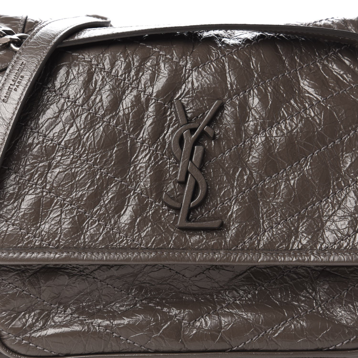 Saint Laurent Crinkled Calfskin Matelasse Monogram Medium Niki Chain Satchel Storm 9 of 9