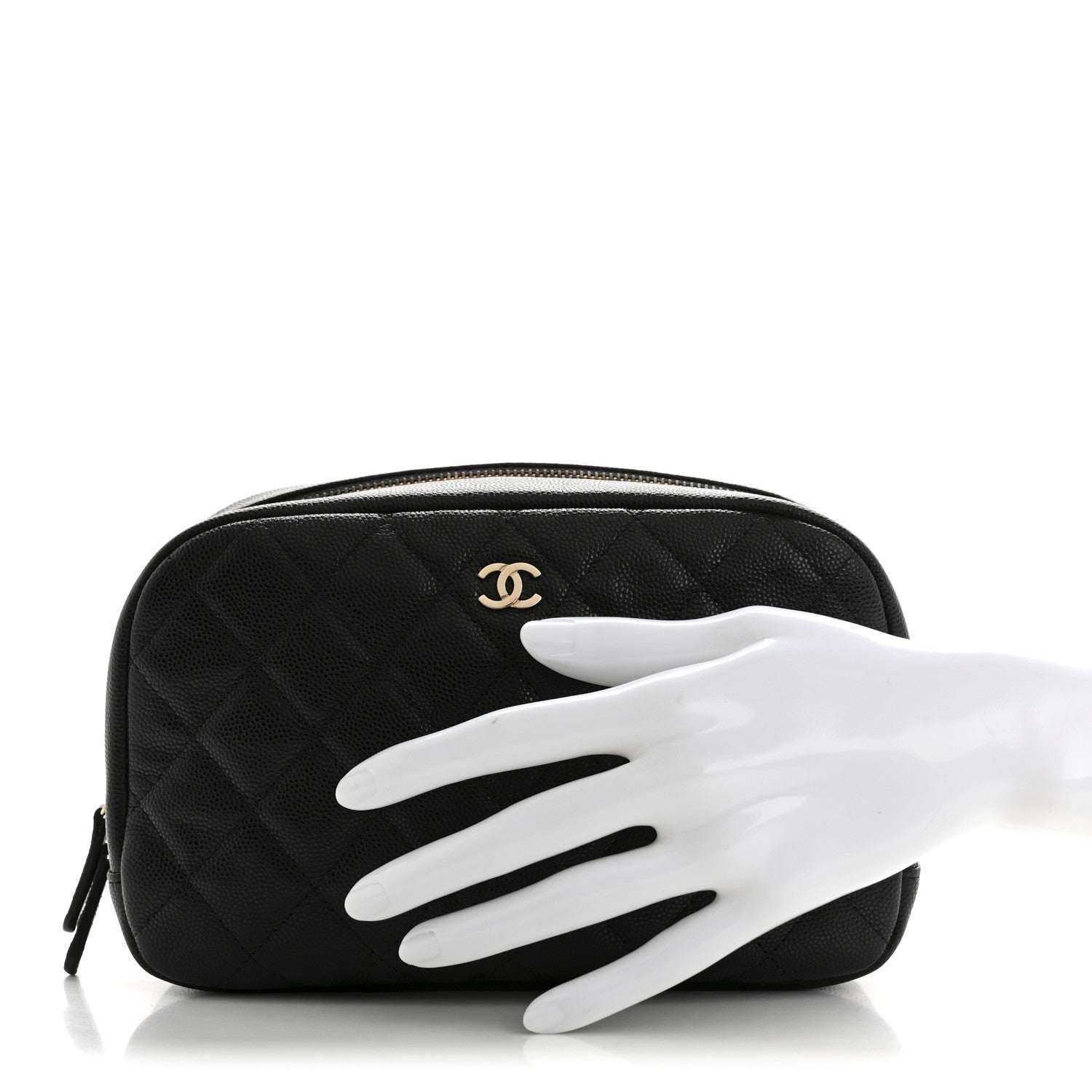 Chanel Caviar Quilted Medium Curvy Pouch Cosmetic Case Black 2 of 9