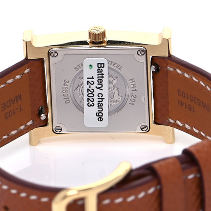 Hermes Stainless Steel Epsom 21mm Heure H Hour Quartz Watch Gold 4 of 5