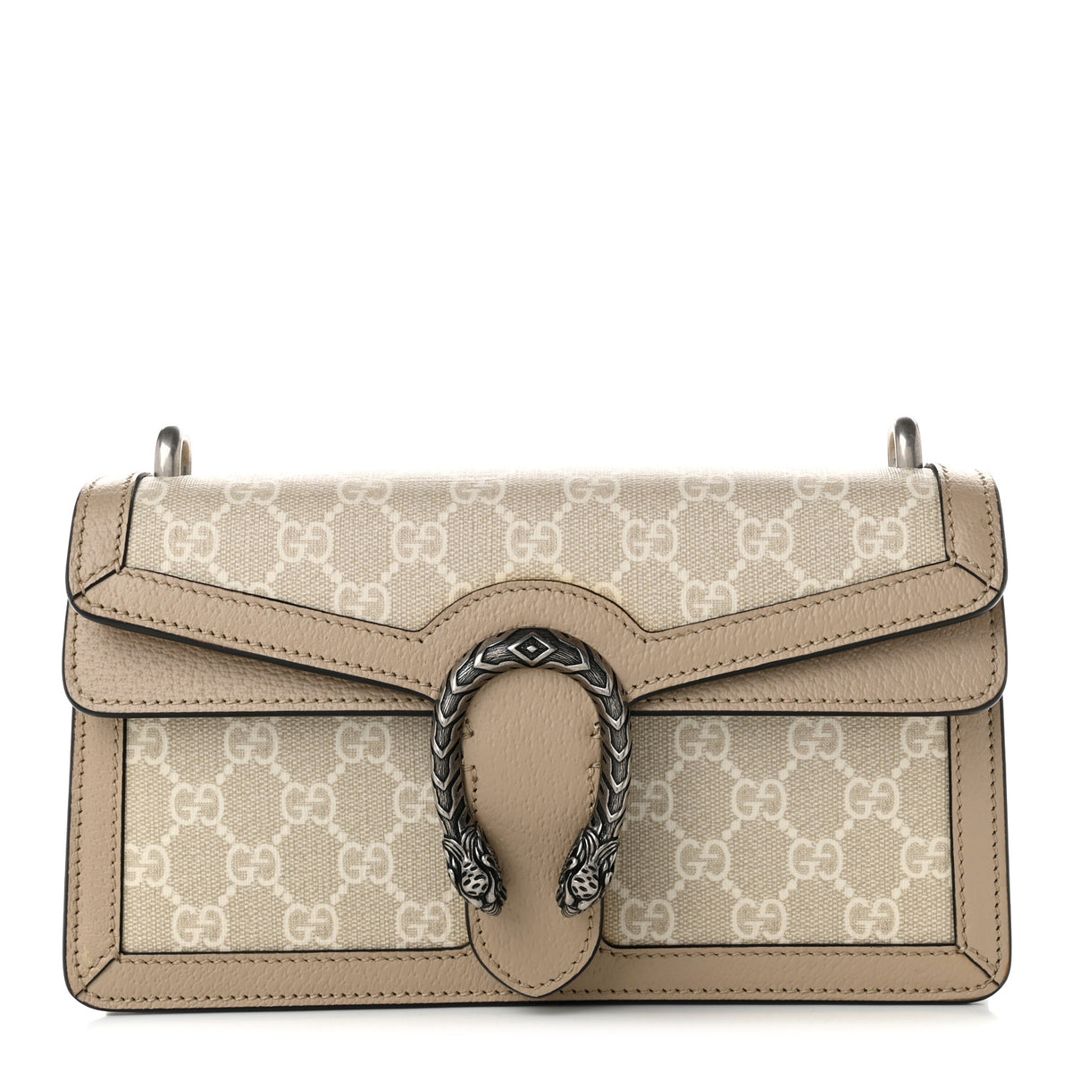 Gucci GG Supreme Monogram Textured Dollar Calfskin Small Rectangular Dionysus Shoulder Bag Beige Mystic White Oatmeal 1 of 9