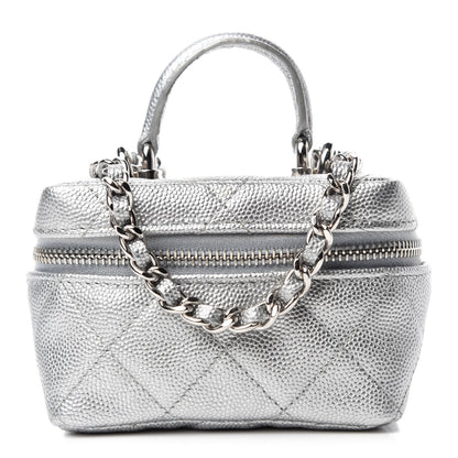 Chanel Metallic Caviar Quilted Mini Top Handle Vanity With Chain Silver 1 of 11