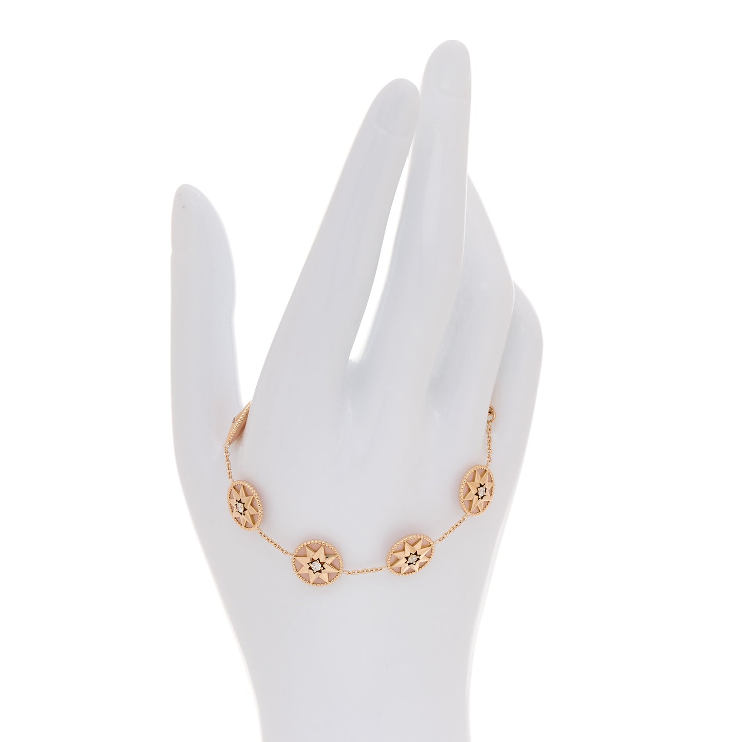 18K Rose Gold Diamond Pink Opal Rose Des Vents 5 Charm Bracelet
