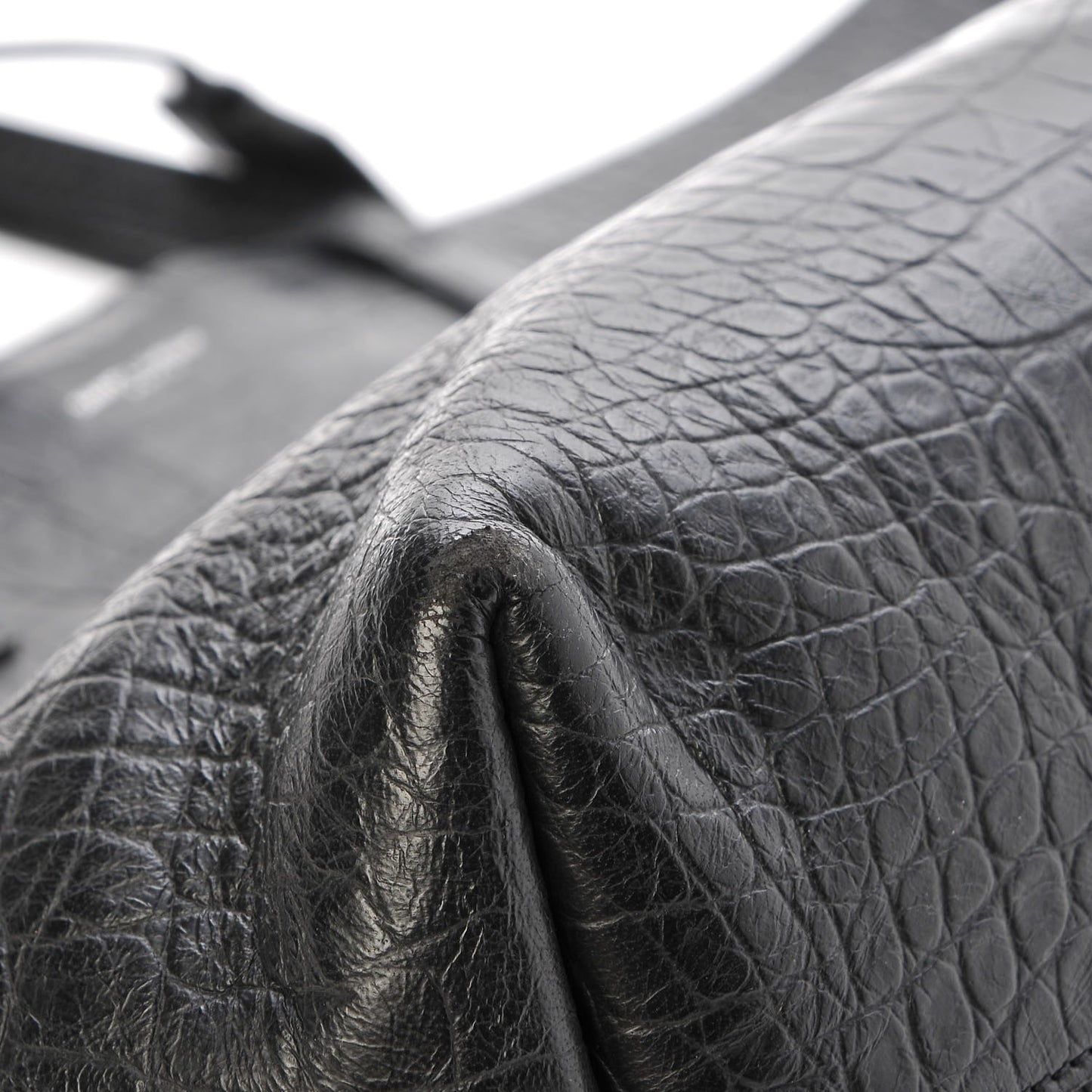 Calfskin Crocodile Embossed Large Shopper Tote Black