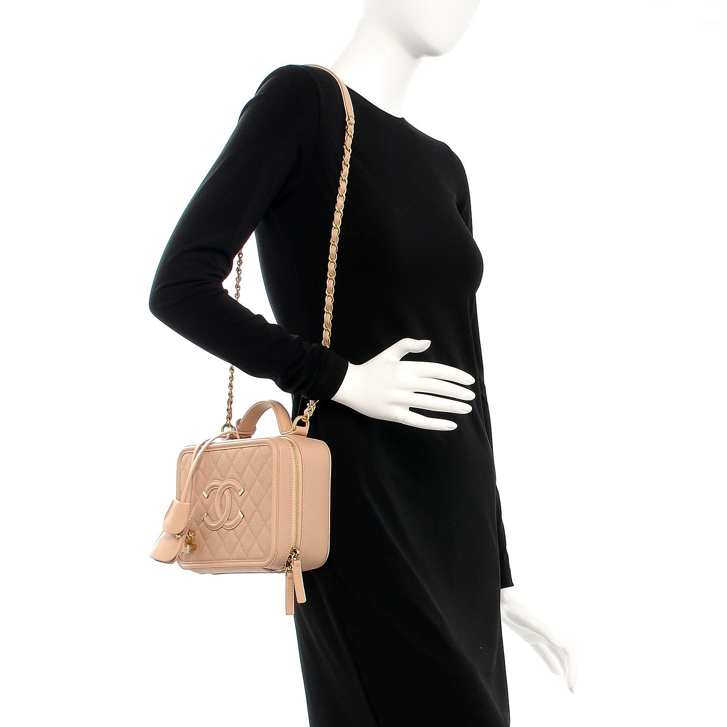 Chanel Caviar Quilted Medium CC Filigree Vanity Case Beige 2 of 8