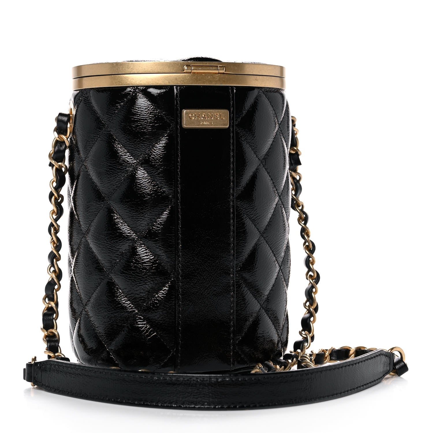 Chanel Distressed Patent Quilted Crown Box Bag Black 2 of 11