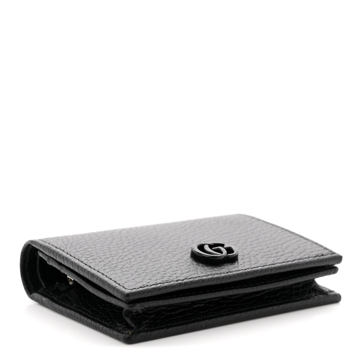 Gucci Dollar Calfskin Enamel Monochrome GG Marmont Card Case Black 4 of 7