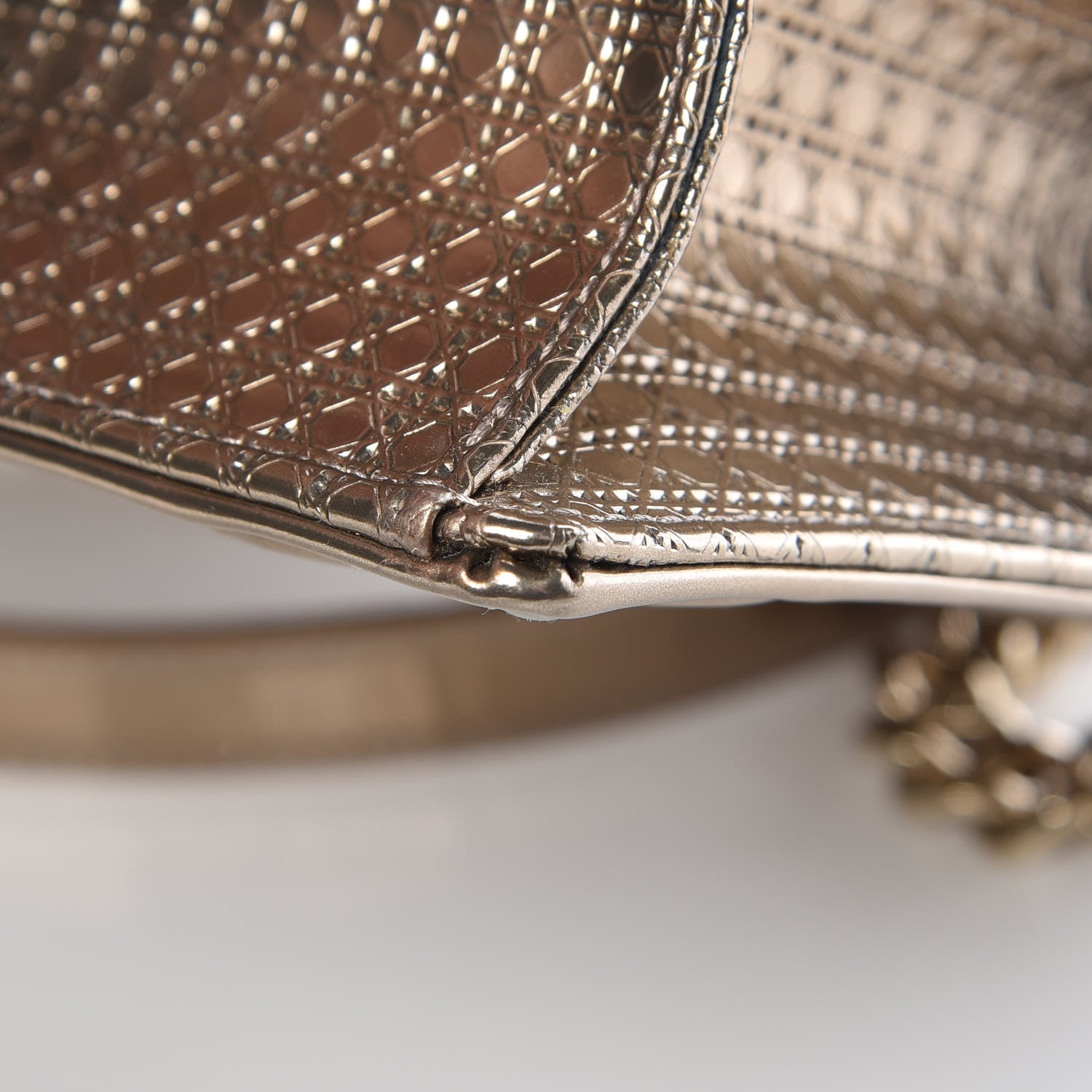 Christian Dior Metallic Patent Micro-Cannage Medium Diorama Flap Bag Gold 17 of 19