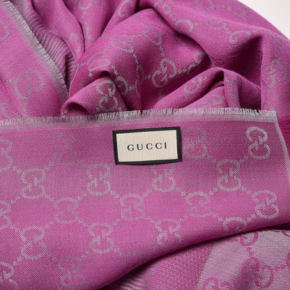 Gucci Wool Silk GG Monogram GGWeblong Fringe Scarf Shawl Zinc Pink 5 of 5