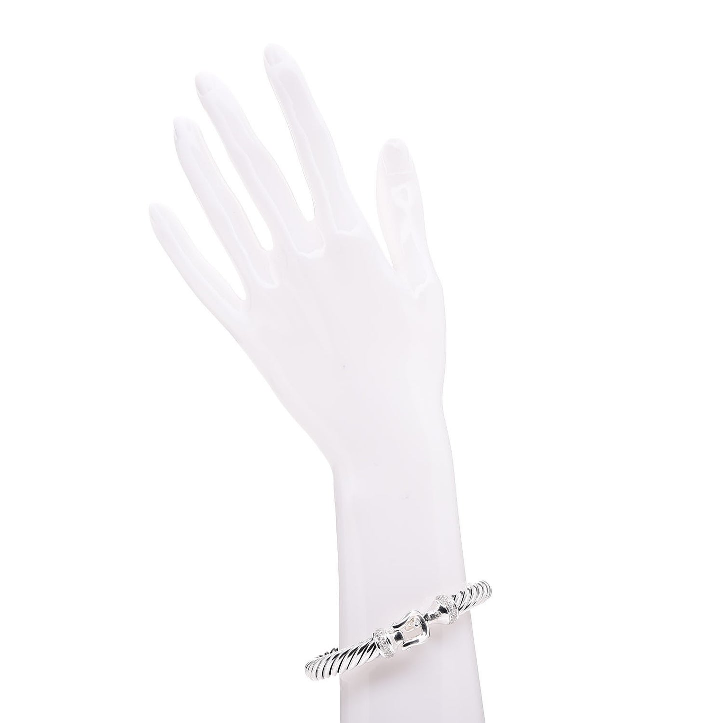 Sterling Silver Diamond 8.5mm Cable Buckle Bracelet