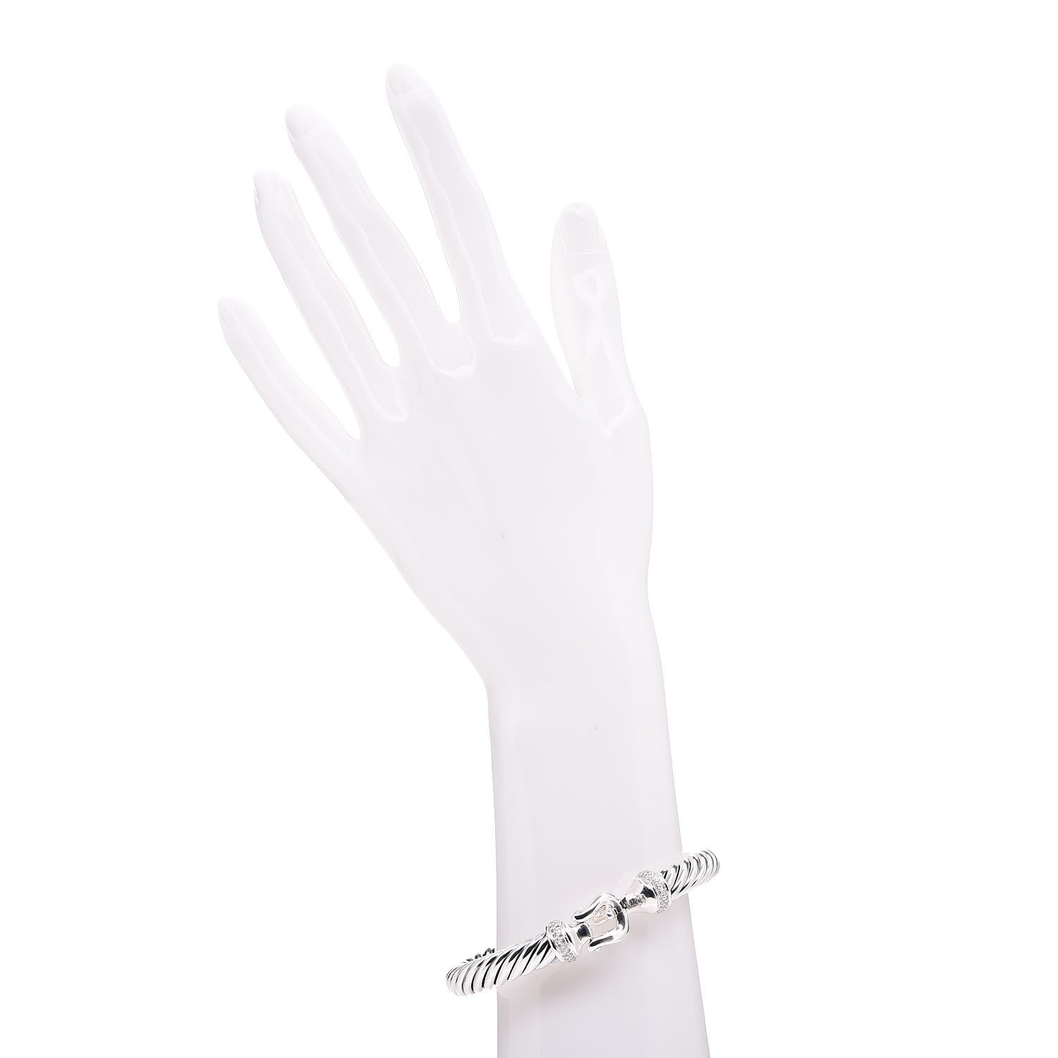 David Yurman Sterling Silver Diamond 8.5mm Cable Buckle Bracelet 2 of 5