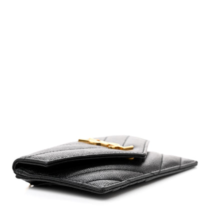 Saint Laurent Grain De Poudre Matelasse Chevron Monogram Compact Wallet Black 4 of 8