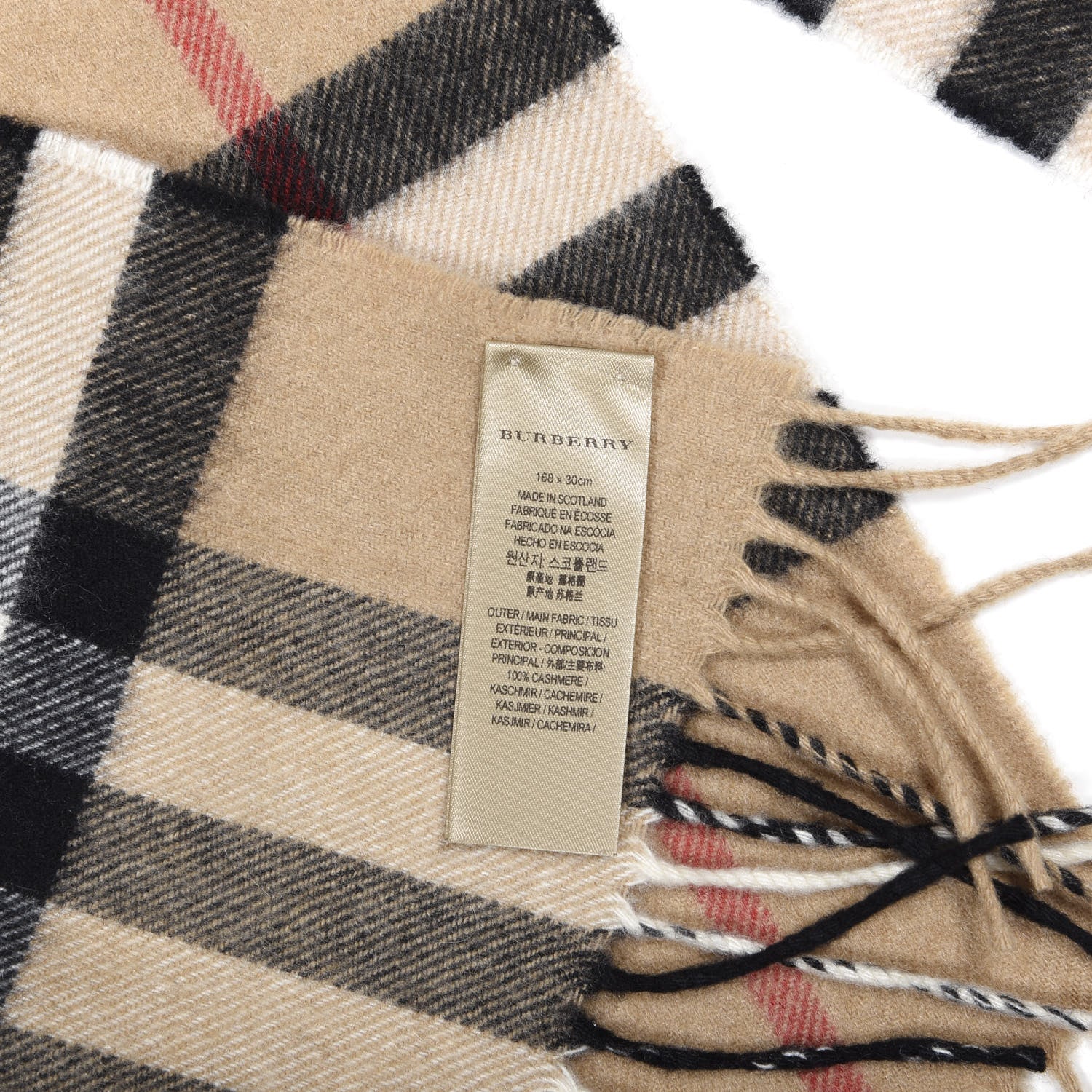 Burberry Cashmere Giant Heritage Check Fringe Scarf Camel 4 of 4