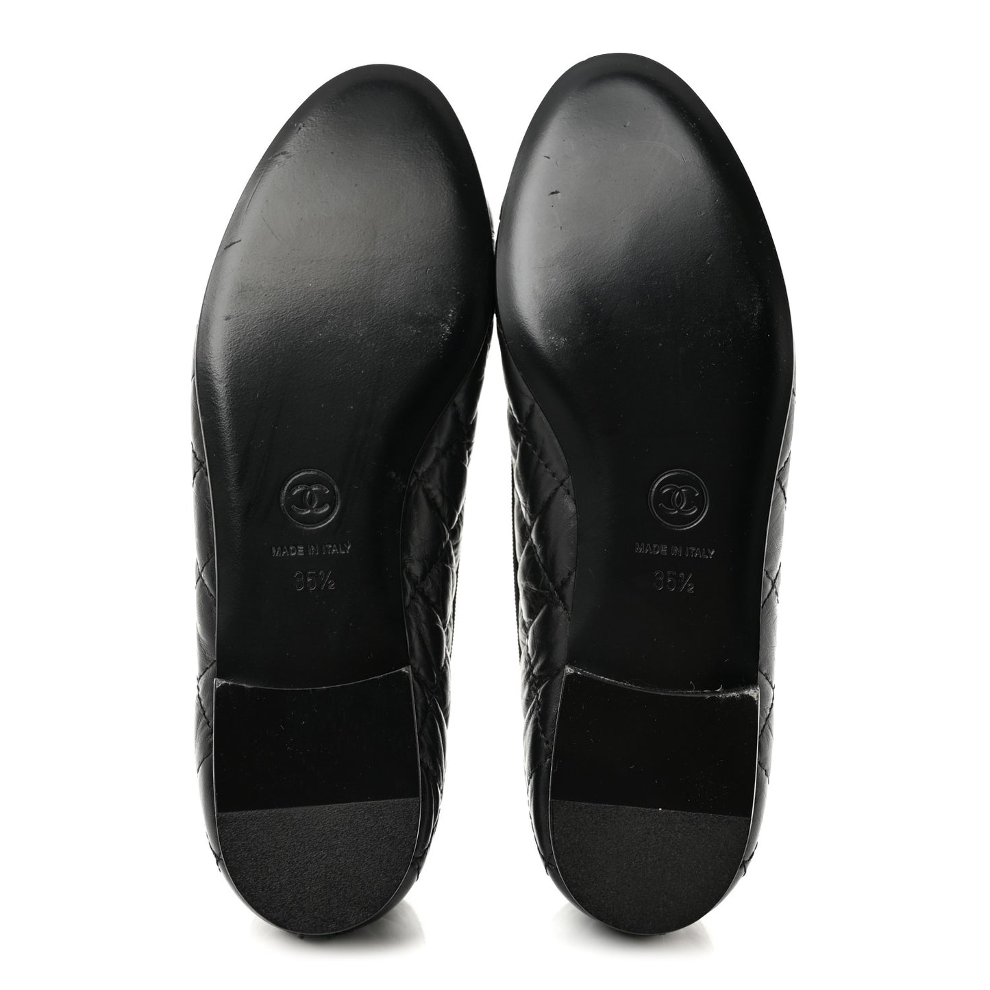 Aged Calfskin Quilted CC Cap Toe Ballerina Flats 35.5 Black
