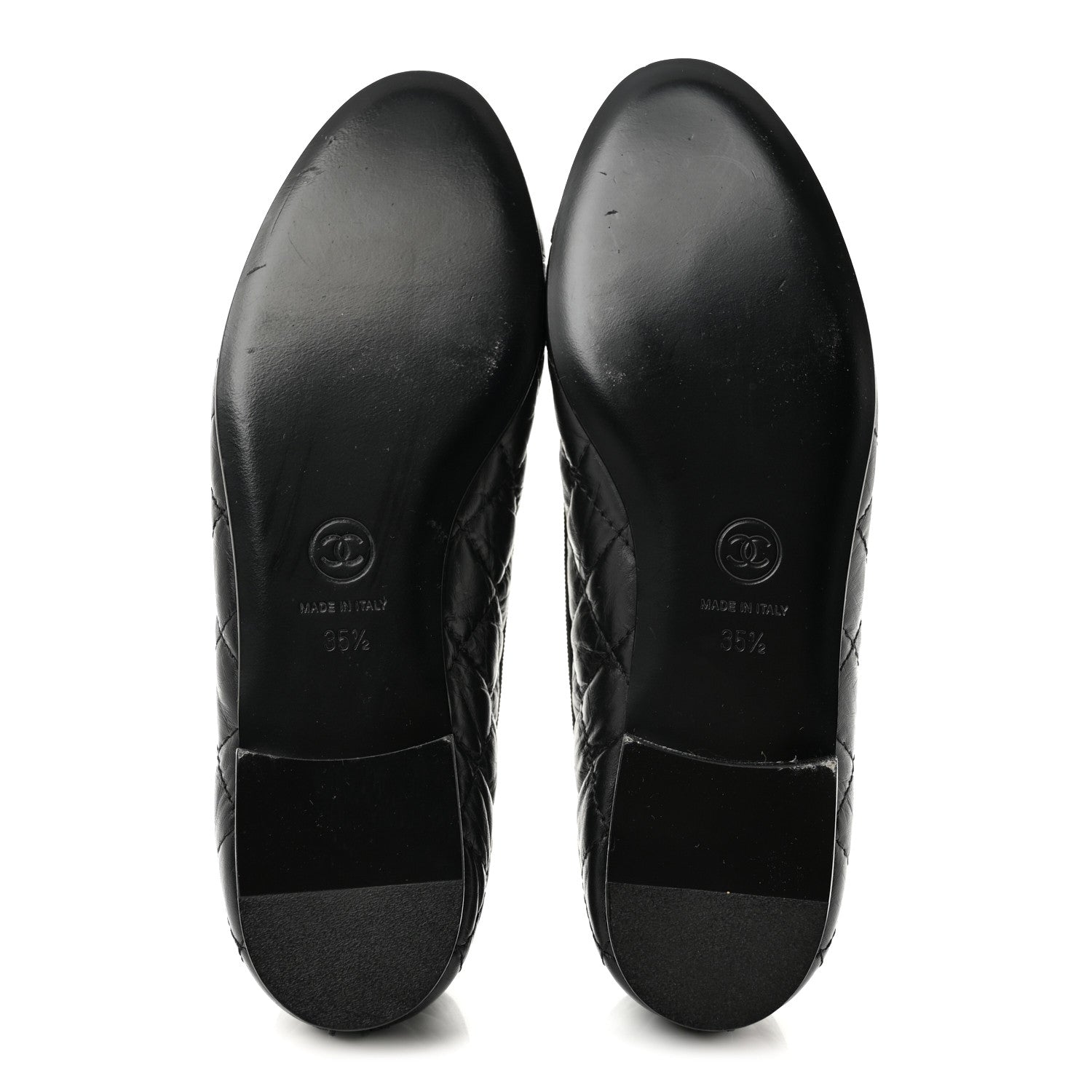 Chanel Aged Calfskin Quilted CC Cap Toe Ballerina Flats 35.5 Black 6 of 9