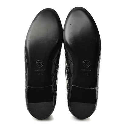Chanel Aged Calfskin Quilted CC Cap Toe Ballerina Flats 35.5 Black 6 of 9