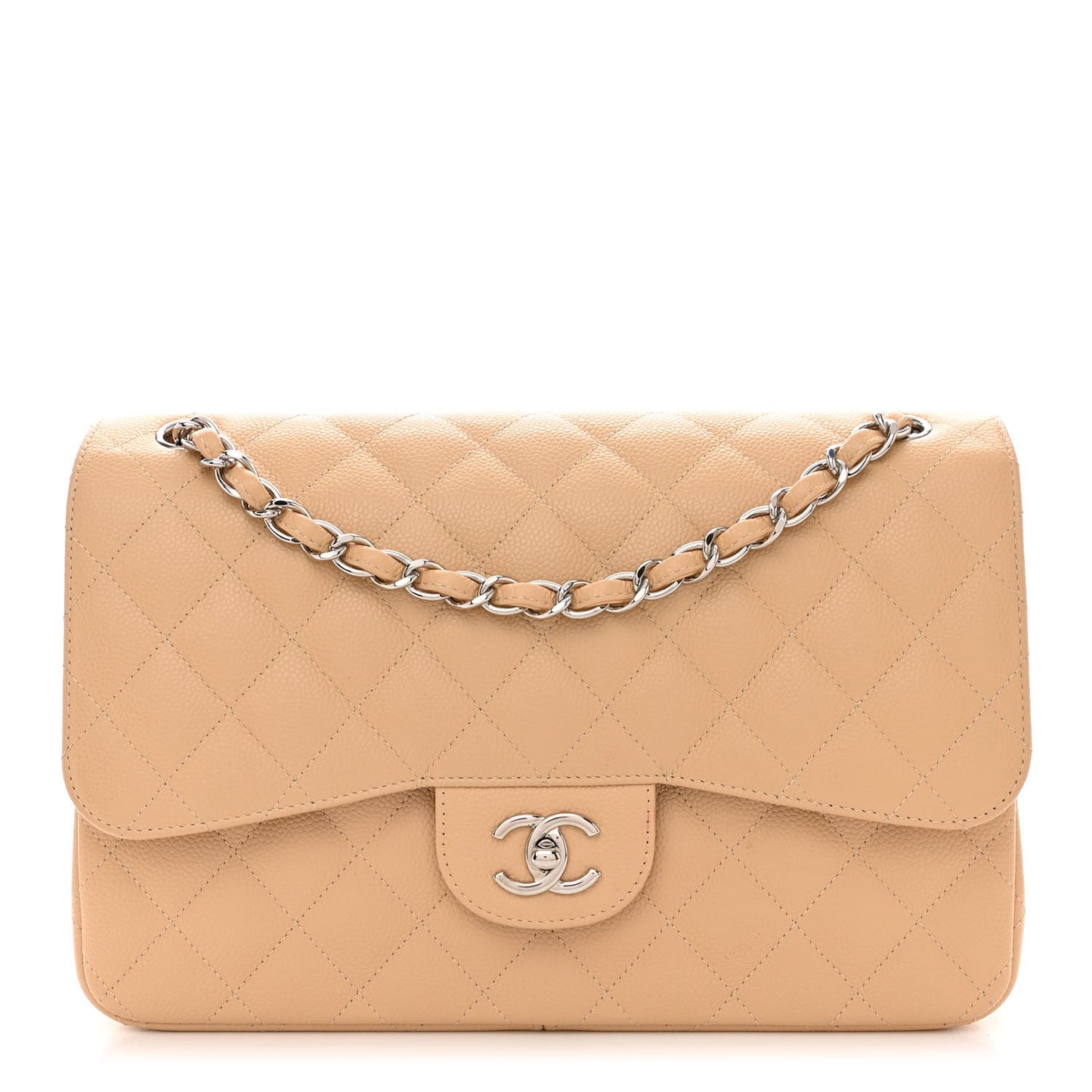 Caviar Quilted Jumbo Double Flap Beige Clair