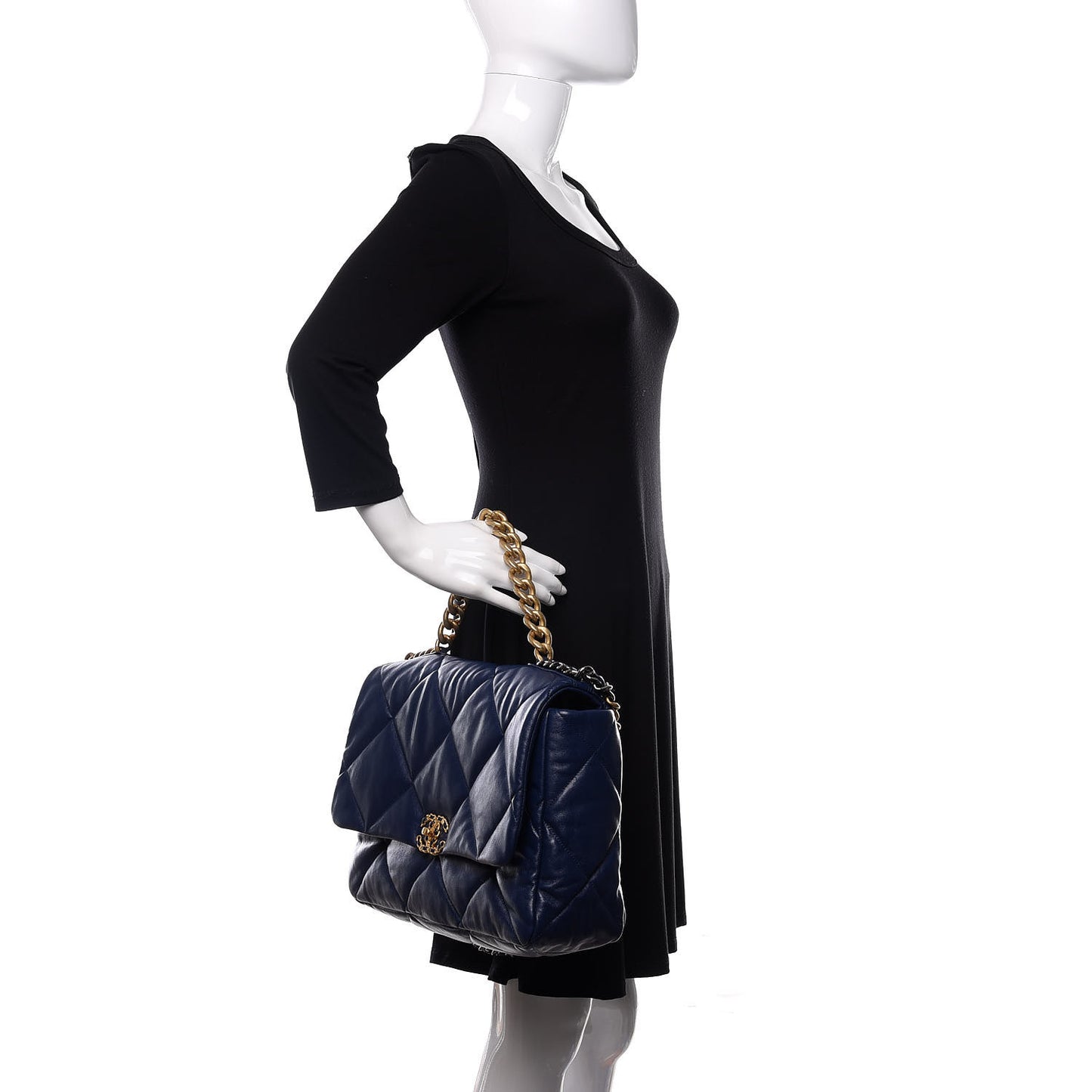 Goatskin Quilted Maxi 19 Flap Dark Blue
