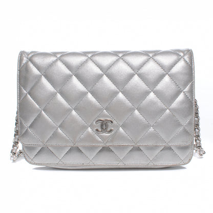 Chanel Lambskin Quilted Wallet On Chain Silver 1 of 7
