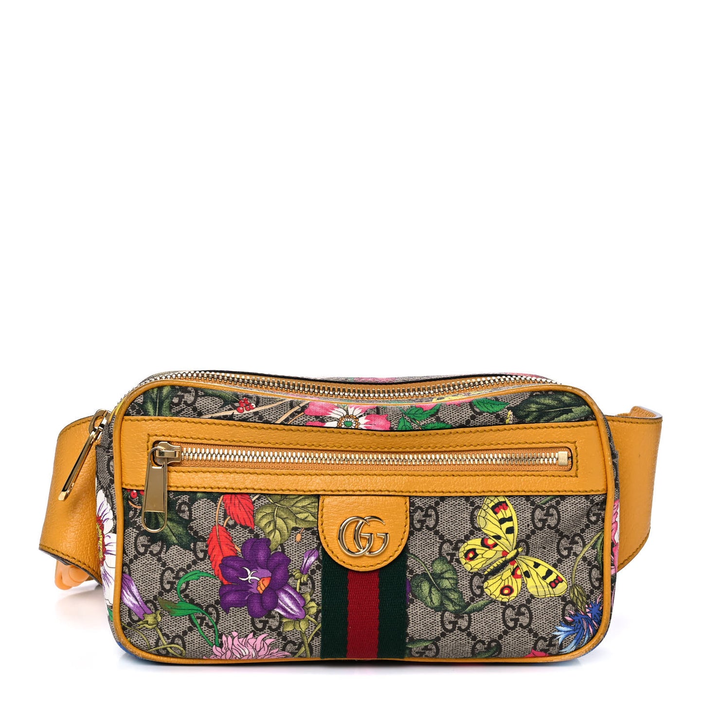 GG Supreme Monogram Flora Medium Ophidia Belt Bag Beige Multicolor Crop
