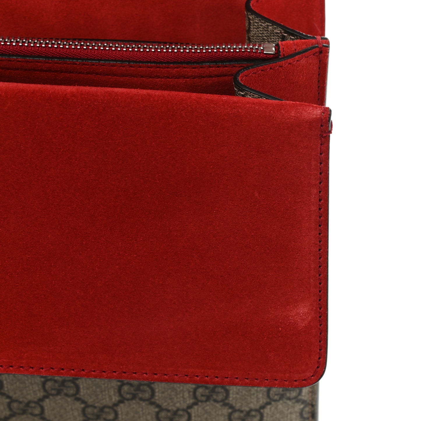 GG Supreme Monogram Suede Cudu Medium Dionysus Shoulder Bag Beige Ebony Vulcanic Red